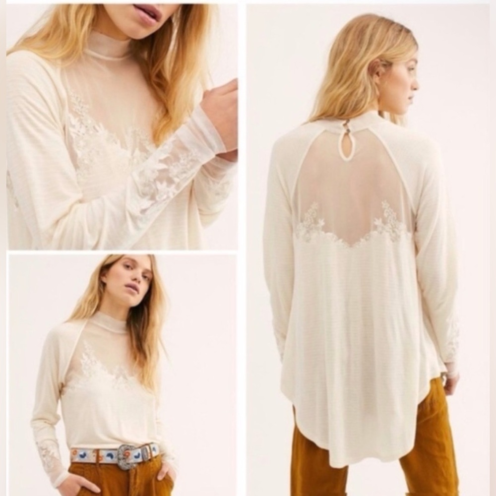 Free People Saheli Embroidered Mesh XS‎ bohemian tunic delicate ethereal sheer